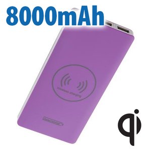 Calitronics instaCHARGE 8000mAh Dual-USB Power Bank with Qi Wireless + Lightning/USB micro Cable - Purple